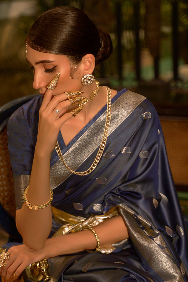 Rhino Blue Satin Silk Saree