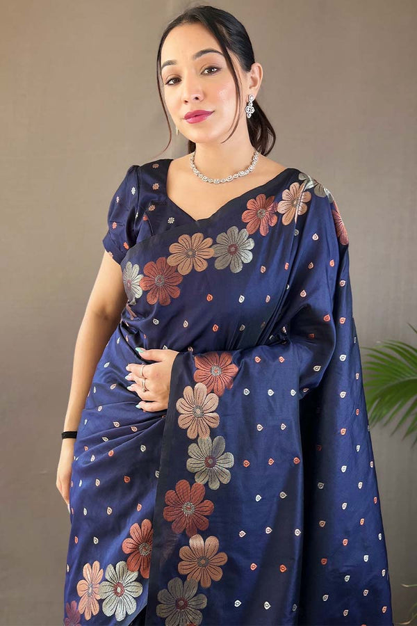 Rhino Blue Soft Banarasi Silk Saree