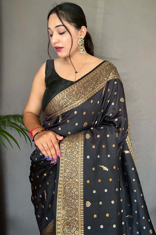 Rich Black Soft Banarasi Silk Saree