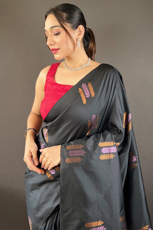 Rich Black Zari Woven Soft Silk Saree