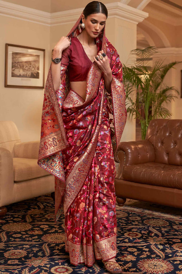 Rich Maroon Pashmina Silk Saree