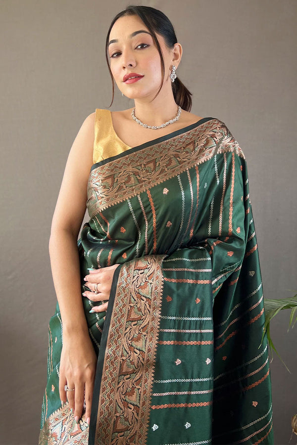 Rifle Green Soft Banarasi Silk Saree