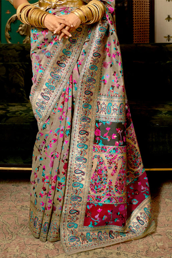 Rosy Brown Pashmina Silk Saree