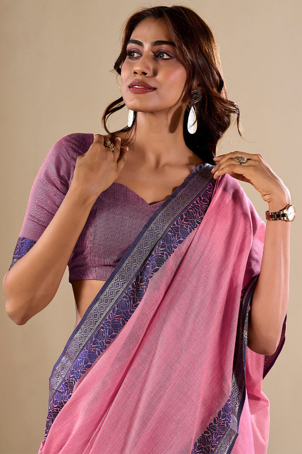 Rosy Pink Handloom Cotton Saree