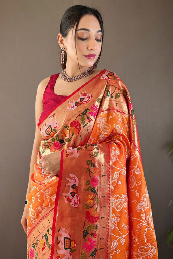 Rusty Orange Paithani Silk Saree