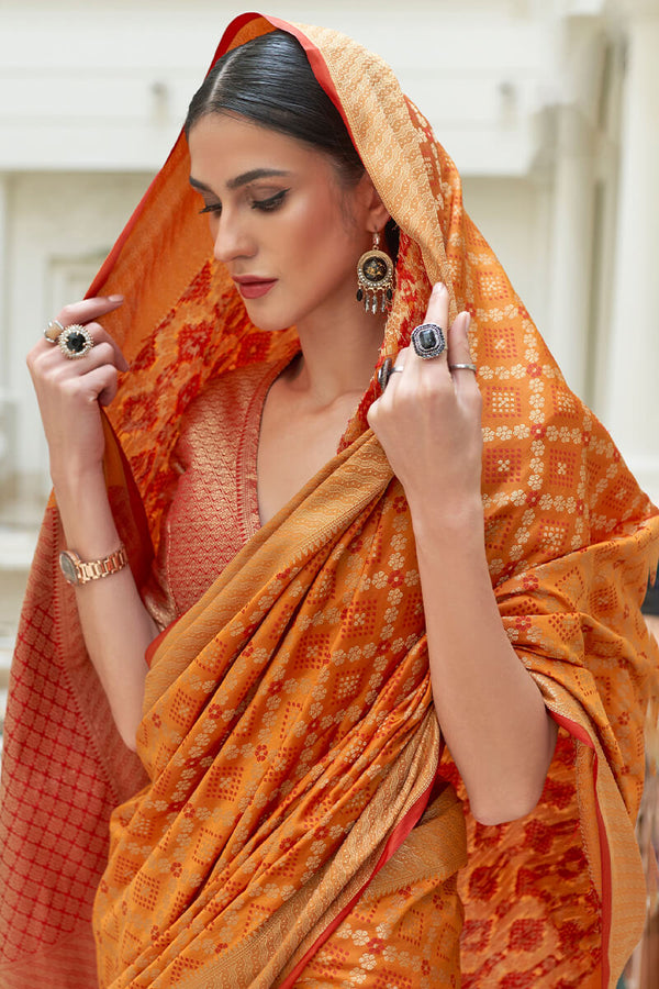 Rusty Orange Patola Silk Saree