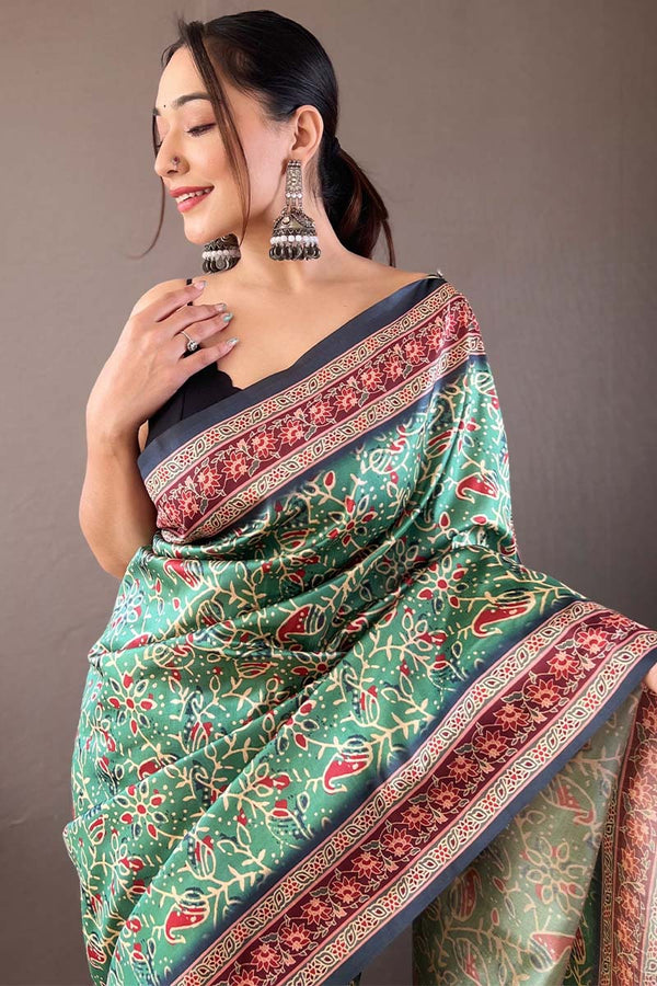 Sage Green Printed Soft Silk Saree