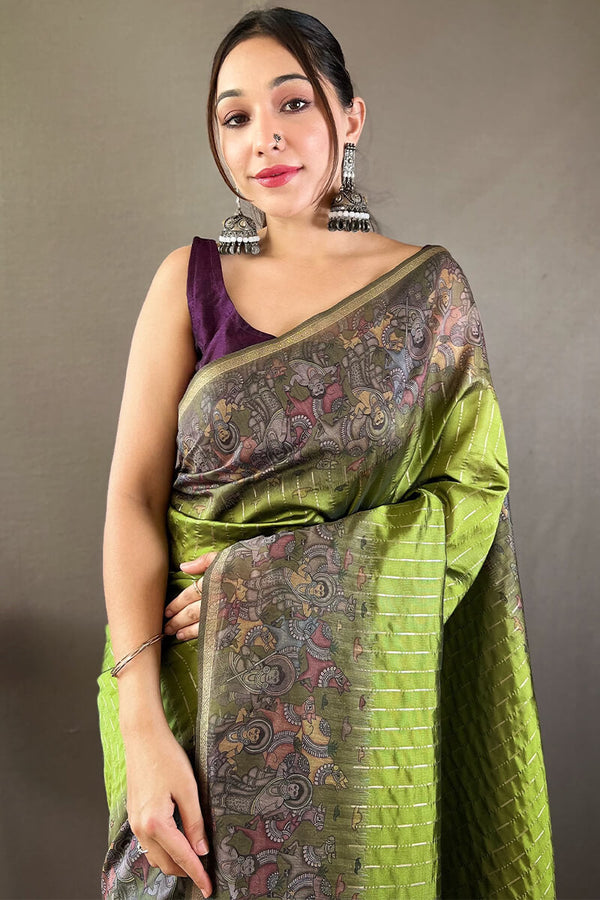 Salad Green Printed Chanderi silk saree