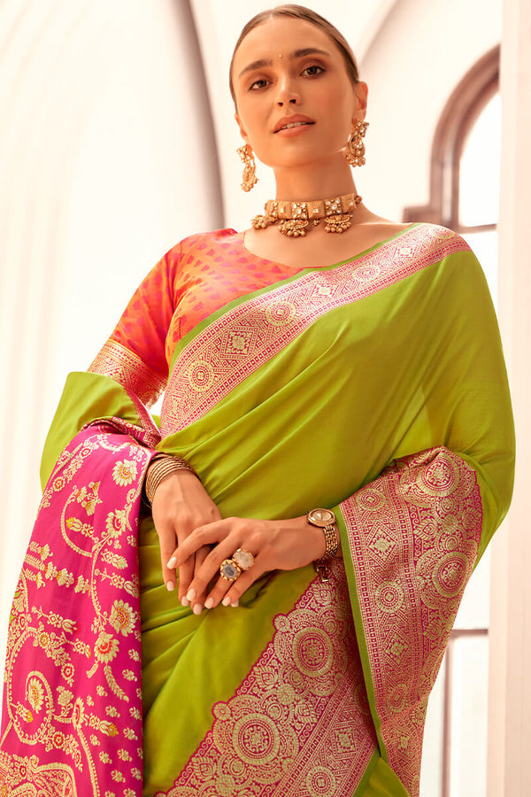 Salad Green Zari Woven Soft Banarasi Silk Saree