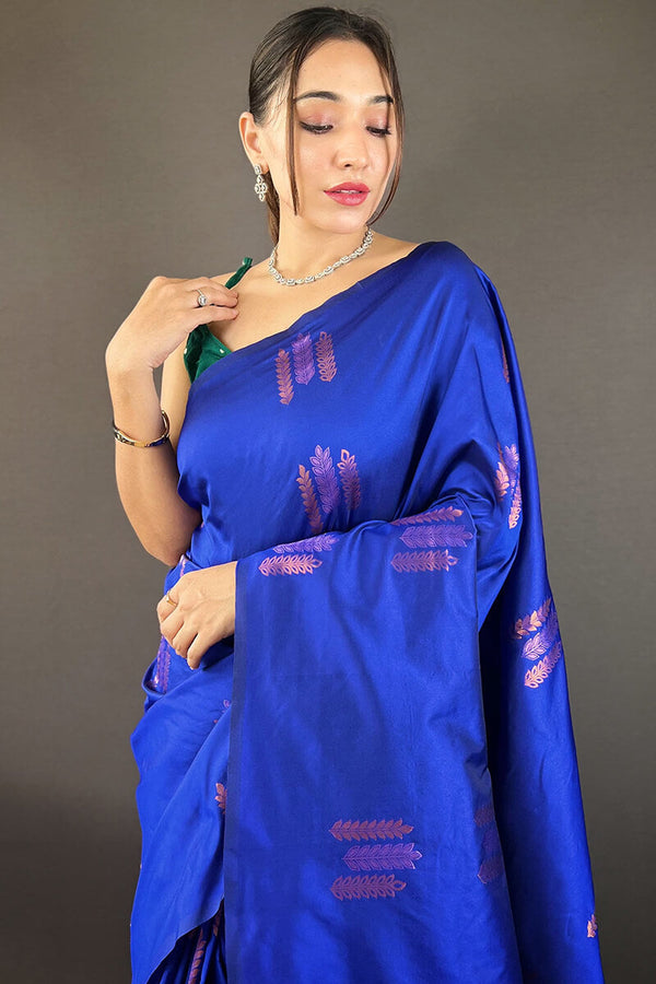 Sapphire Blue Zari Woven Soft Silk Saree