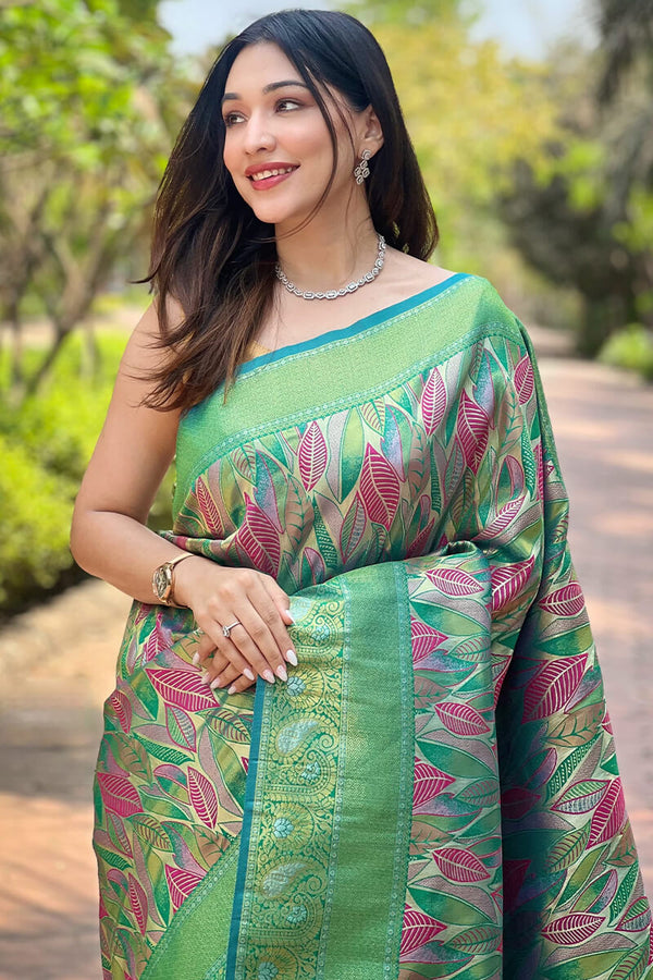 Sea Green Zari Woven Kanjivaram Silk Saree