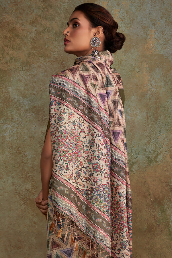 Sea Pink Printed with Sequence Soft Silk Saree