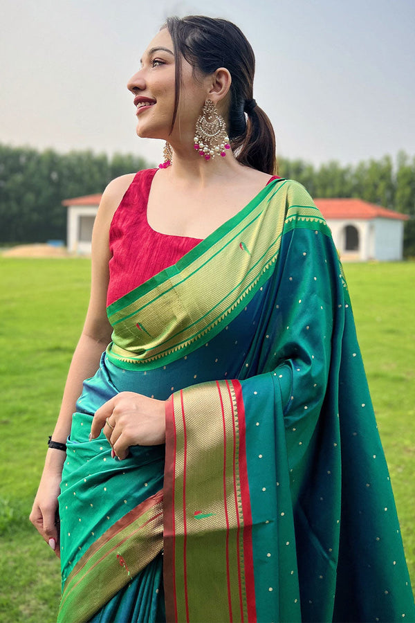 Sea Turtle Green Paithani Silk Saree