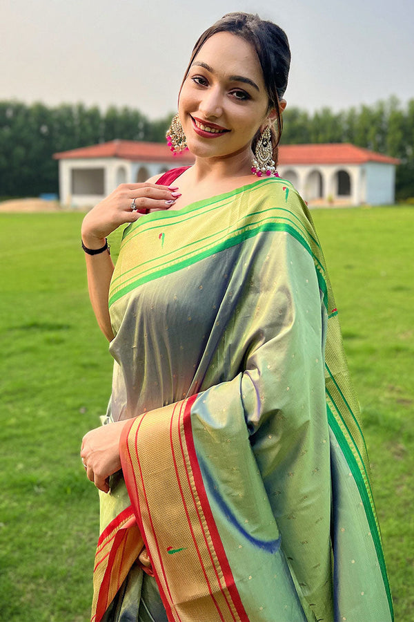 Shadow Green Paithani Silk Saree