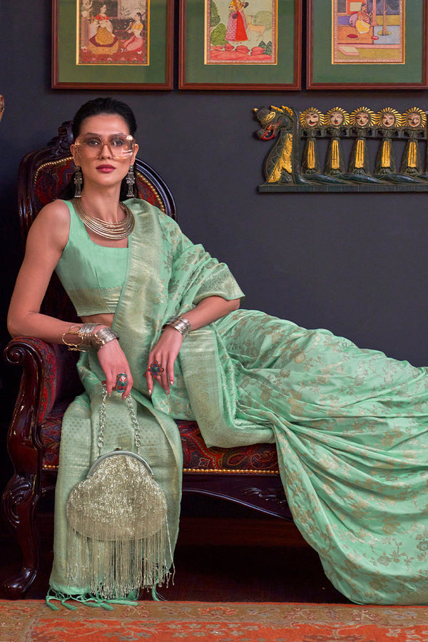 Shadow Green Zari Woven Banarasi Silk Saree