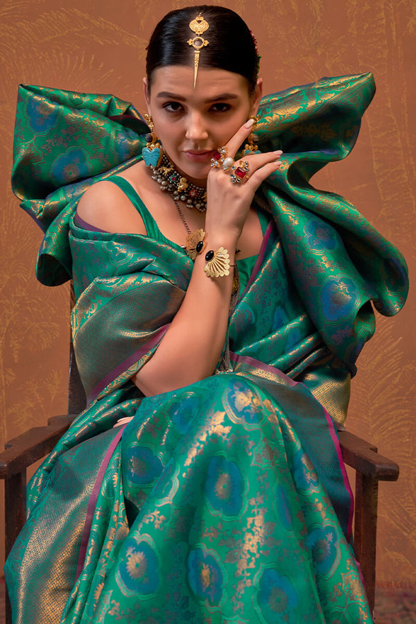 Shamrock Green Kanjivaram Silk Saree