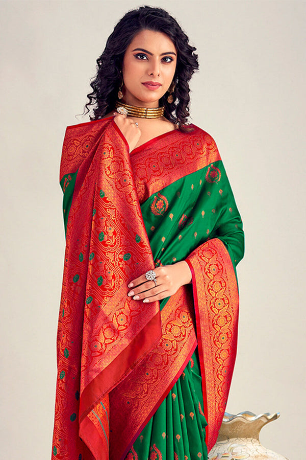 Sherwood Green Soft Banarasi Silk Saree