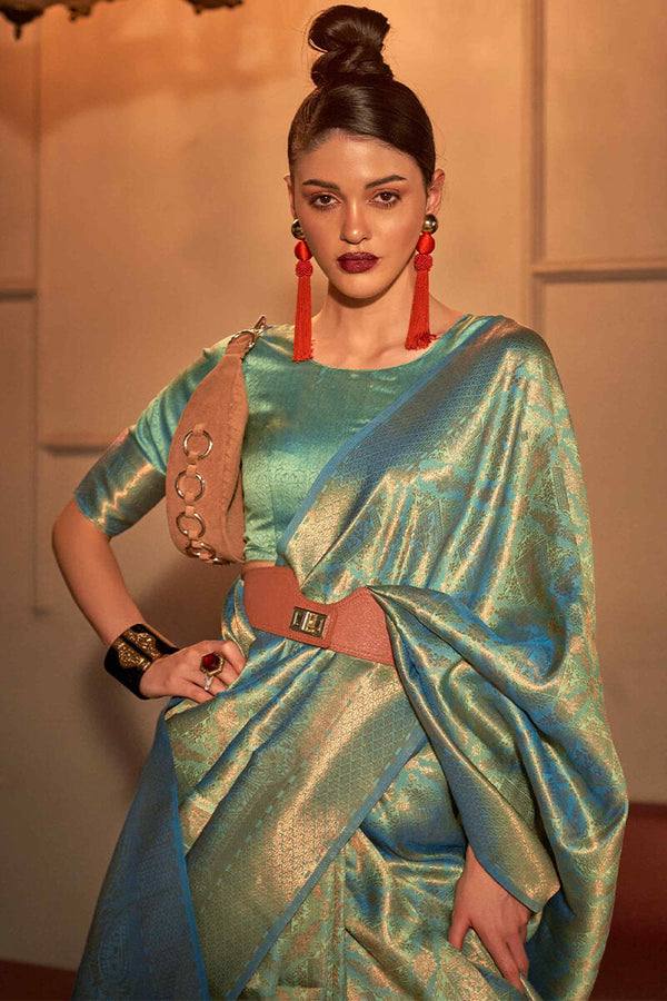 Slate Green Kanjivaram Silk Saree