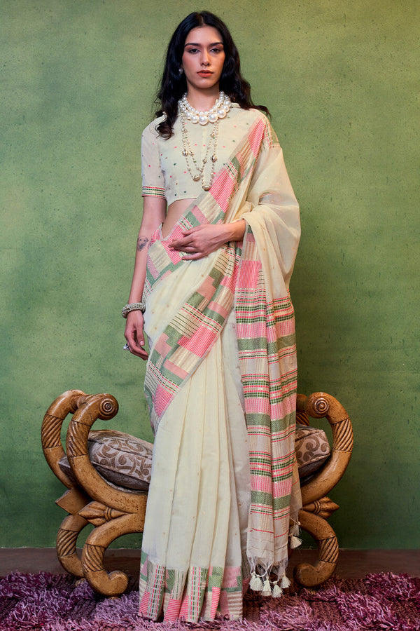 Spanish Beige Cotton Silk Saree