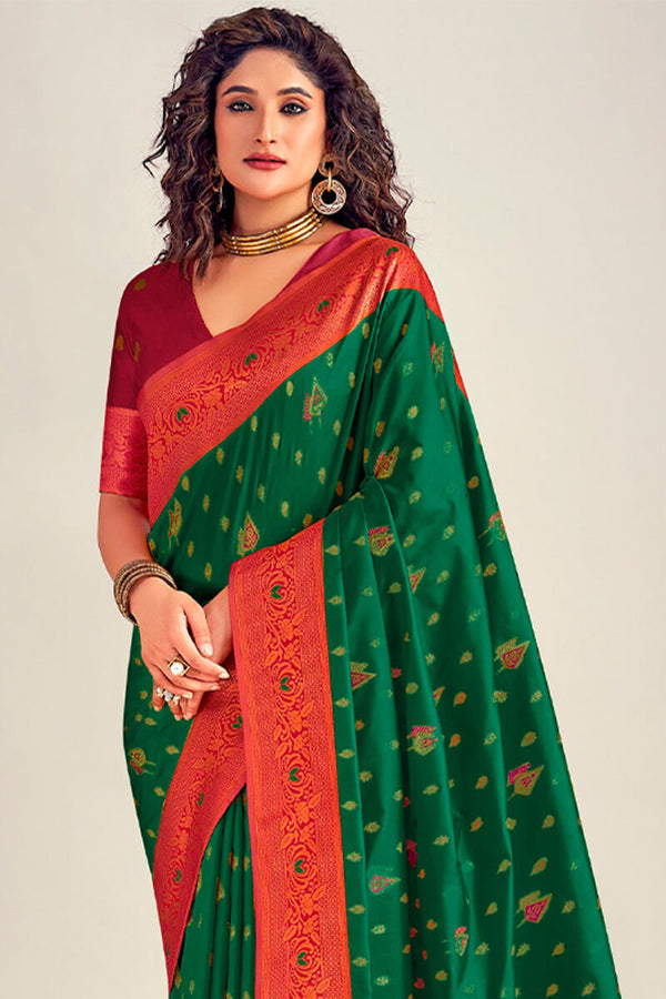 Spruce Green Soft Banarasi Silk Saree