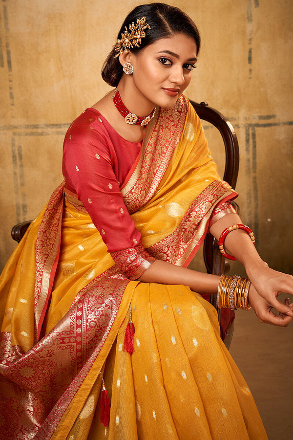 Squash Yellow Banarasi Silk Saree