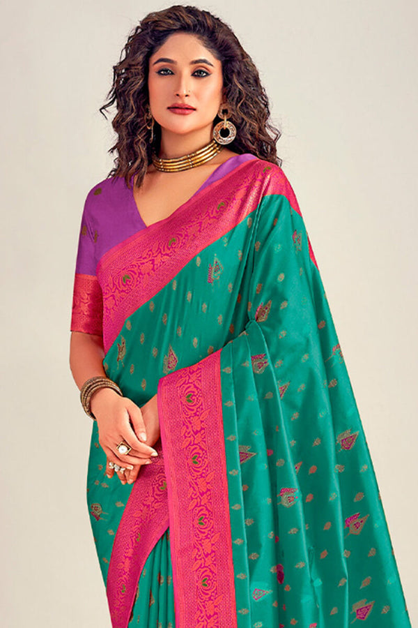 Surfie Green Soft Banarasi Silk Saree