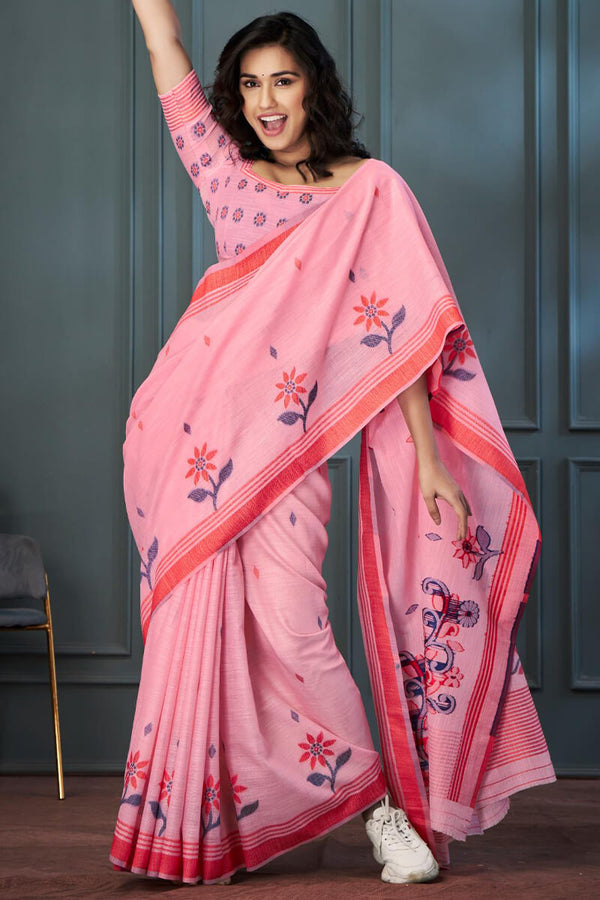 Sweet Pink Soft Linen Silk Saree