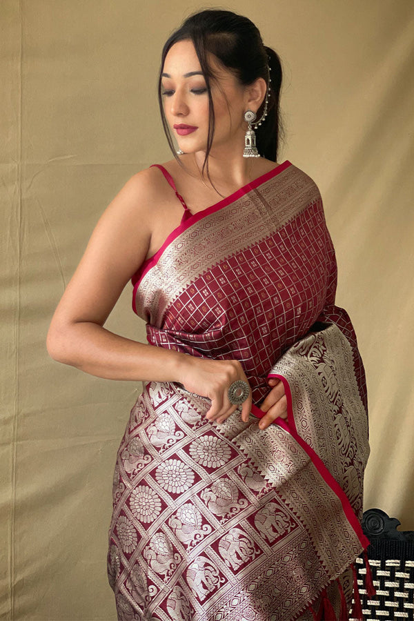 Syrah Wine Banarasi Silk Saree