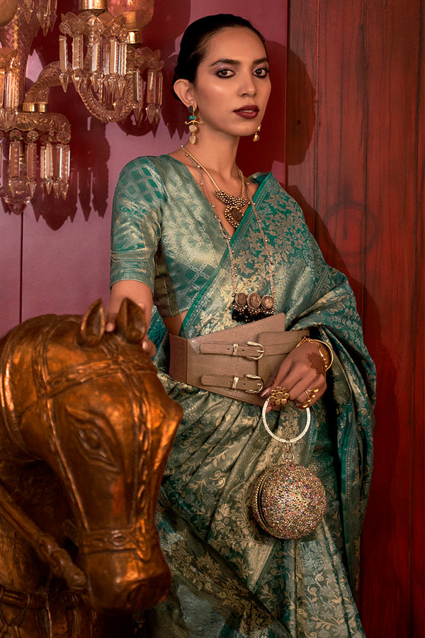 Teal Green Banarasi Silk Saree