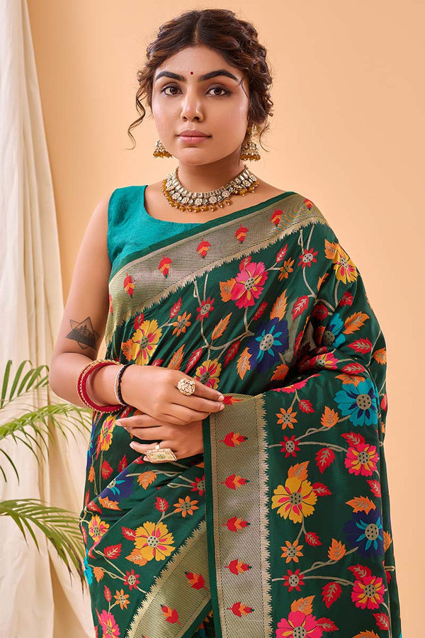 Timber Green Paithani Silk Saree