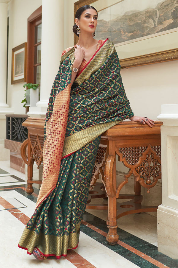 Timber Green Patola Silk Saree