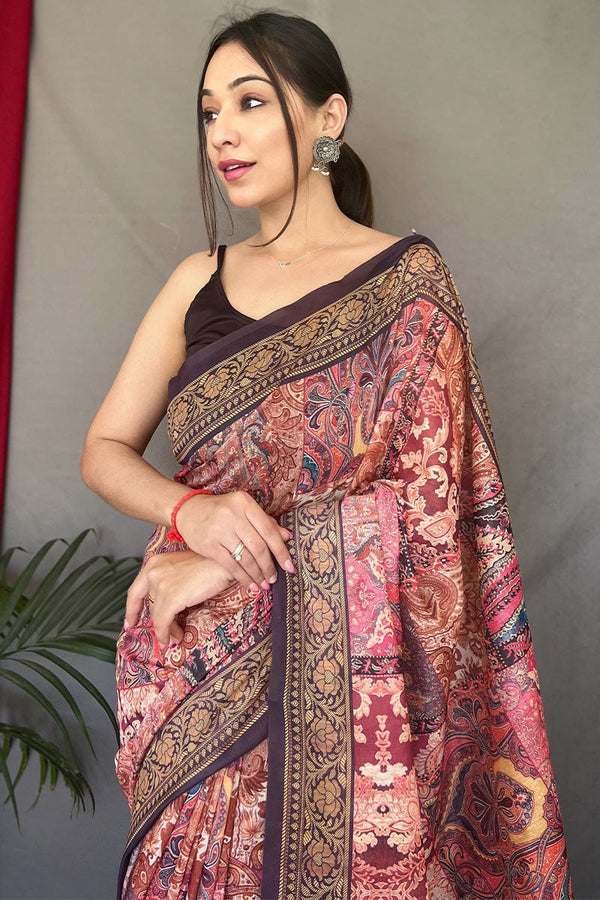 Tulip Pink Printed Cotton Silk Saree