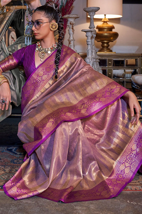 Twilight Lavender Banarasi Tissue Silk Saree