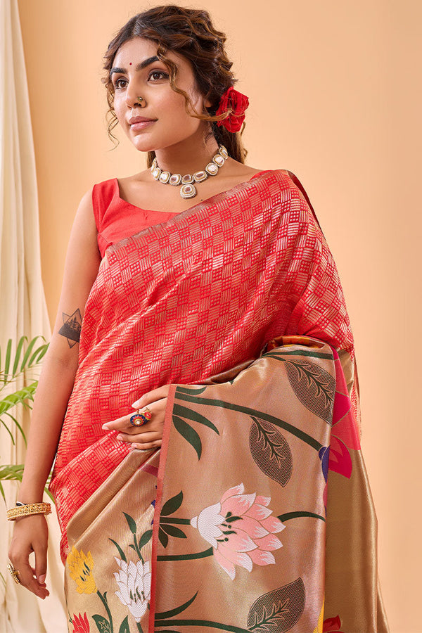 Venetian Red Paithani Silk Saree