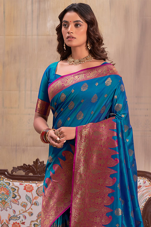 Venice Blue Banarasi Silk Saree