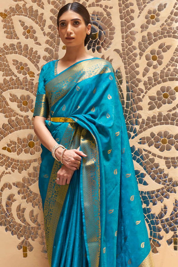 Venice Blue Kanjivaram Silk Saree