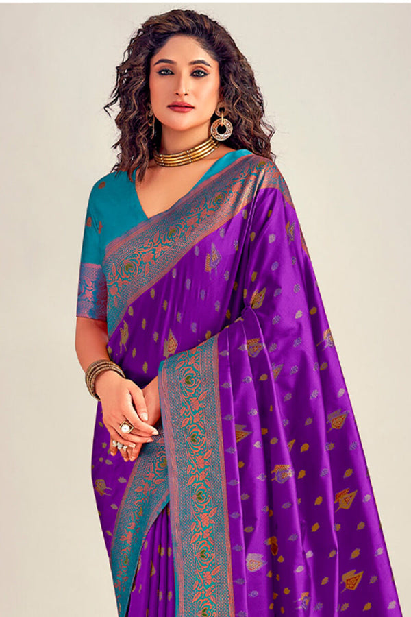 Vibrant Purple Soft Banarasi Silk Saree