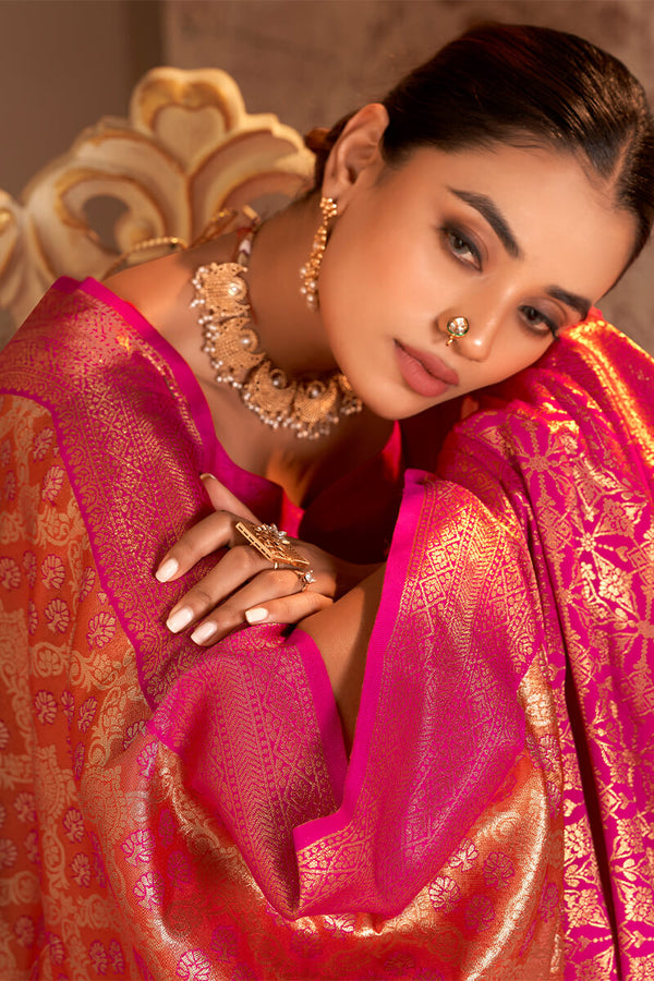 Vivid Pink Soft Kanjivaram Silk Saree