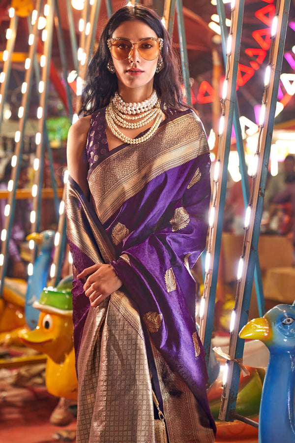 Warm Purple Banarasi Handloom Silk Saree