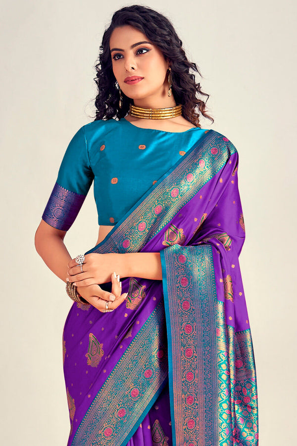 Warm Purple Soft Banarasi Silk Saree