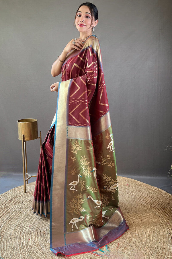 Wine Berry Soft Banarasi Silk Saree