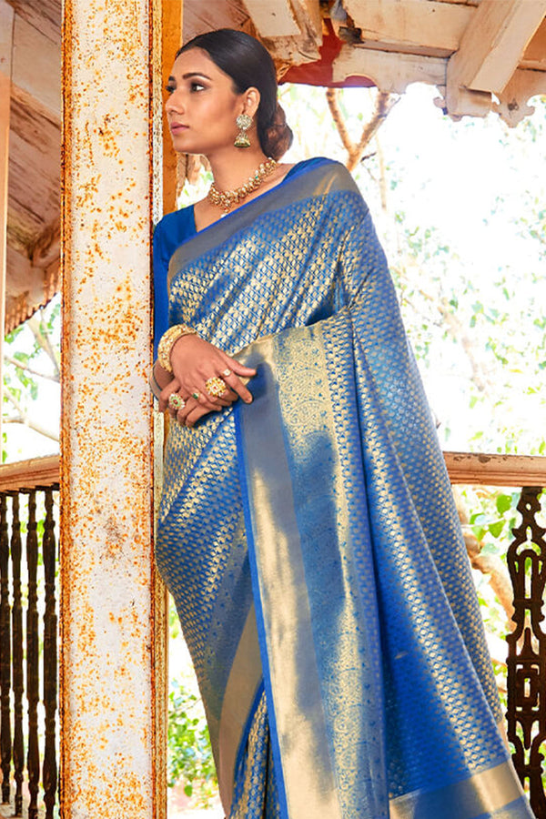 Yale Blue Kanjivaram Silk Saree